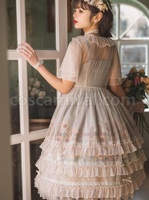 Bunny-Sunflower-Print-Bow-Knot-Waist-Frenulum-Polka-Dot-Ruffle-Smock-Classic-Lolita-Sleeveless-Dress-coscarnival-1424