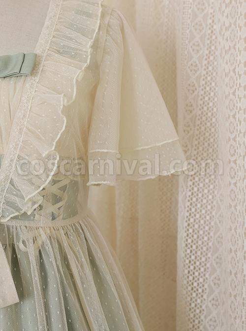 Bunny-Sunflower-Print-Bow-Knot-Waist-Frenulum-Polka-Dot-Ruffle-Smock-Classic-Lolita-Sleeveless-Dress-coscarnival-1428