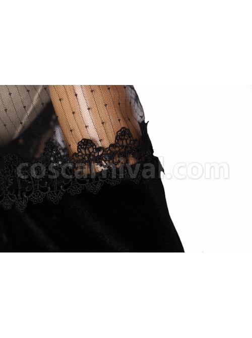 Butterfly Music Series OP Vintage Chiffon Pleated Lace Skull Butterfly Print Ruffled Pleated Puff Sleeves Dark Gothic Lolita Dress Set coscarnival