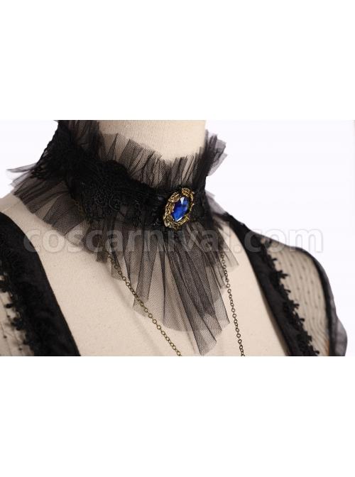 Butterfly Music Series OP Vintage Chiffon Pleated Lace Skull Butterfly Print Ruffled Pleated Puff Sleeves Dark Gothic Lolita Dress Set coscarnival