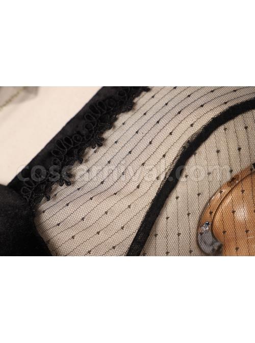 Butterfly Music Series OP Vintage Chiffon Pleated Lace Skull Butterfly Print Ruffled Pleated Puff Sleeves Dark Gothic Lolita Dress Set coscarnival