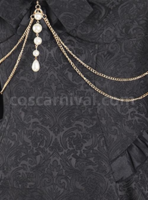 Camellia Series Elegant Black Rose Flower Bow Bead Chain Decoration Irregular Fishtail Hem Gothic Lolita Dress coscarnival