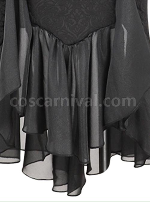 Camellia Series Elegant Black Rose Flower Bow Bead Chain Decoration Irregular Fishtail Hem Gothic Lolita Dress coscarnival