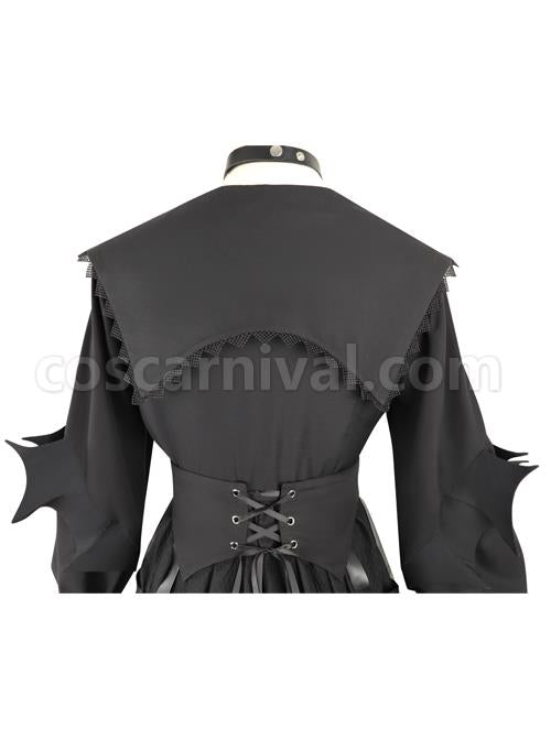 Cat-eye Series OP Black Halloween Darkness Retro Irregular Hem Gothic Lolita Long Sleeve Dress coscarnival