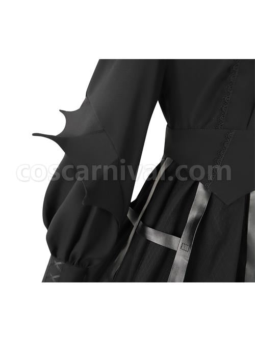 Cat-eye Series OP Black Halloween Darkness Retro Irregular Hem Gothic Lolita Long Sleeve Dress coscarnival