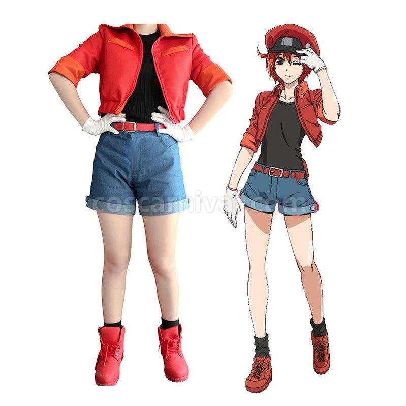 Cells at Work Red Blood Cell Uniform Cosplay Costume with Hat coscarnival011114958