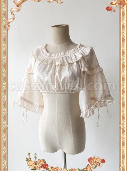 Champagne Pink Lovely Puff Sleeve Lolita Super Short Top coscarnival