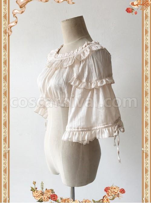 Champagne Pink Lovely Puff Sleeve Lolita Super Short Top coscarnival