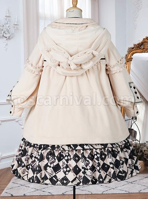 Checkerboard Grid Series Gothic Lolita Spring Plush Thermal Coat Print Sleeveless Dress Set coscarnival