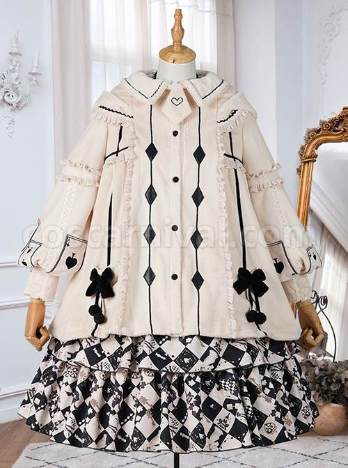 Checkerboard Grid Series Gothic Lolita Spring Plush Thermal Coat Print Sleeveless Dress Set coscarnival