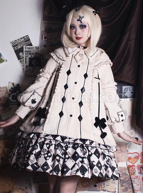 Checkerboard Grid Series Gothic Lolita Spring Plush Thermal Coat Print Sleeveless Dress Set coscarnival