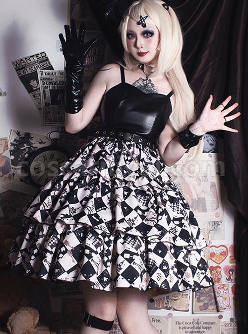 Checkerboard Grid Series Gothic Lolita Spring Plush Thermal Coat Print Sleeveless Dress Set coscarnival