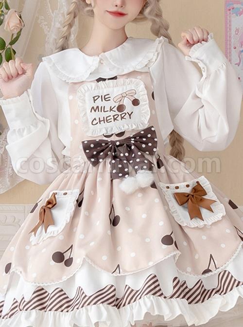 Cherry Milk Pie Series White Cute Doll Collar Ruffled Long Sleeves Inner Shirt coscarnival