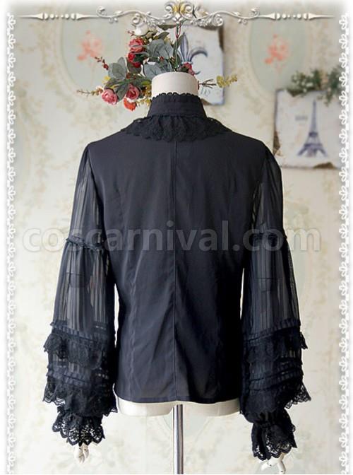Chiffon Black Transparent Glass Striped Stand Collar Bow-tie Lolita Long Sleeve Shirt coscarnival