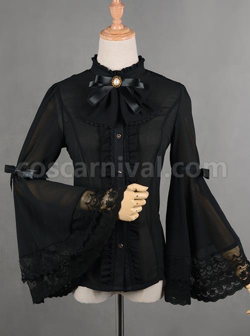 Chiffon Lace Big Cuff Bowknot Classic Lolita Long Sleeve Shirt coscarnival