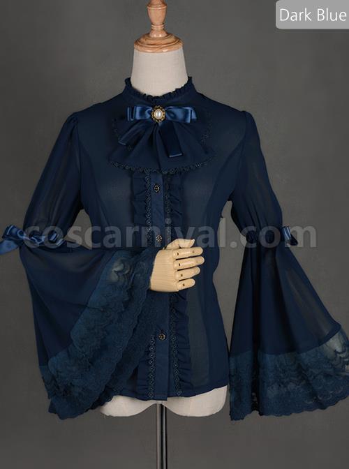 Chiffon Lace Big Cuff Bowknot Classic Lolita Long Sleeve Shirt coscarnival