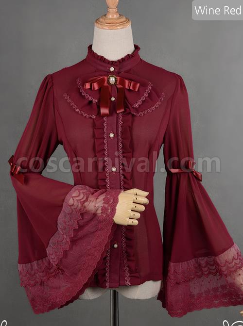 Chiffon Lace Big Cuff Bowknot Classic Lolita Long Sleeve Shirt coscarnival