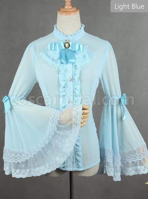 Chiffon Lace Big Cuff Bowknot Classic Lolita Long Sleeve Shirt coscarnival