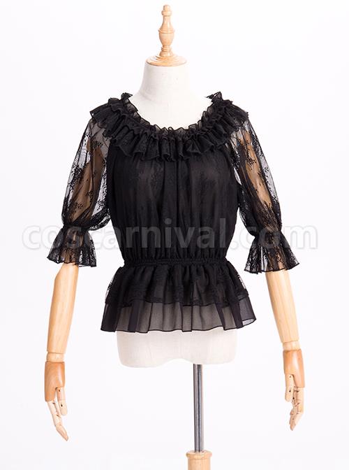 Chiffon Lace Circular Collar Lolita Half Sleeves Blouse coscarnival