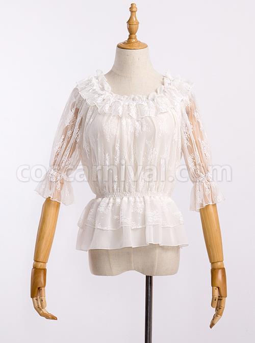 Chiffon Lace Circular Collar Lolita Half Sleeves Blouse coscarnival