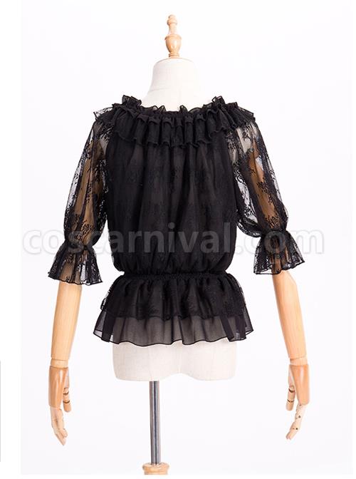 Chiffon Lace Circular Collar Lolita Half Sleeves Blouse coscarnival