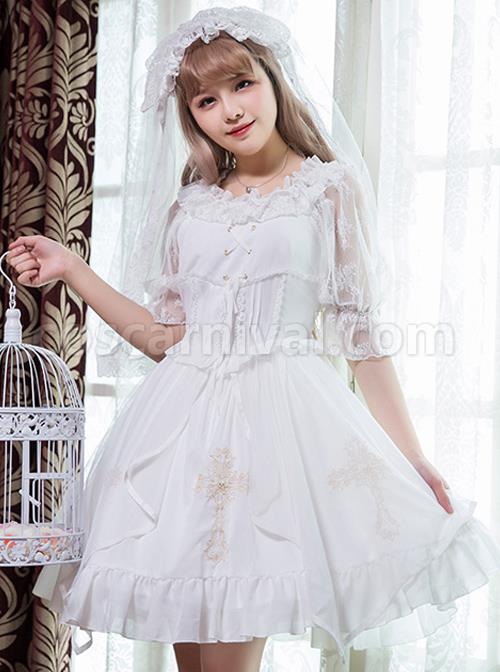 Chiffon Lace Circular Collar Lolita Half Sleeves Blouse coscarnival