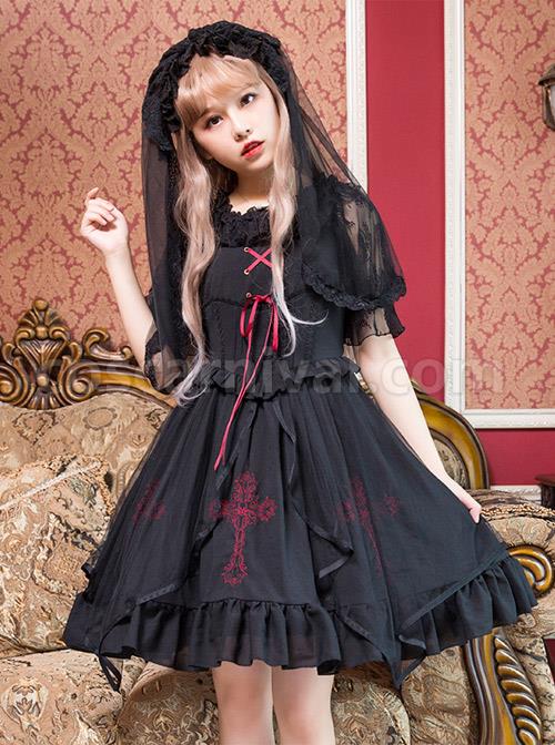 Chiffon Lace Circular Collar Lolita Half Sleeves Blouse coscarnival