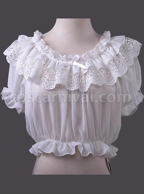Chiffon Lace Short Puff Sleeve Lolita Short Shirt coscarnival