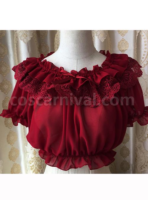 Chiffon Lace Short Puff Sleeve Lolita Short Shirt coscarnival