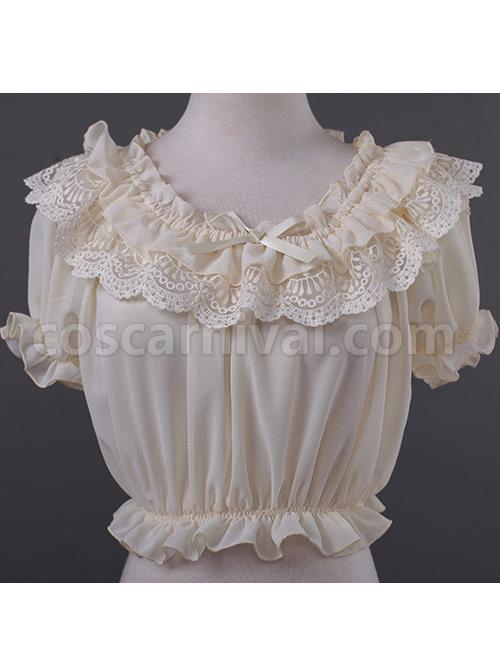 Chiffon Lace Short Puff Sleeve Lolita Short Shirt coscarnival