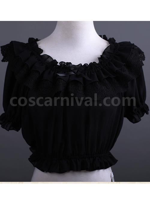 Chiffon Lace Short Puff Sleeve Lolita Short Shirt coscarnival