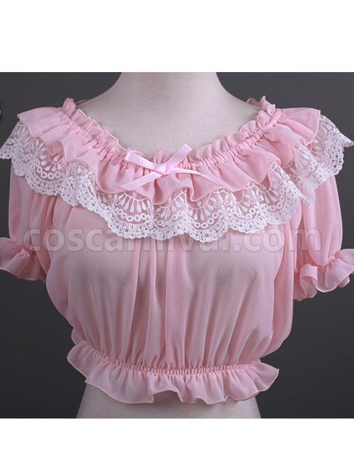 Chiffon Lace Short Puff Sleeve Lolita Short Shirt coscarnival