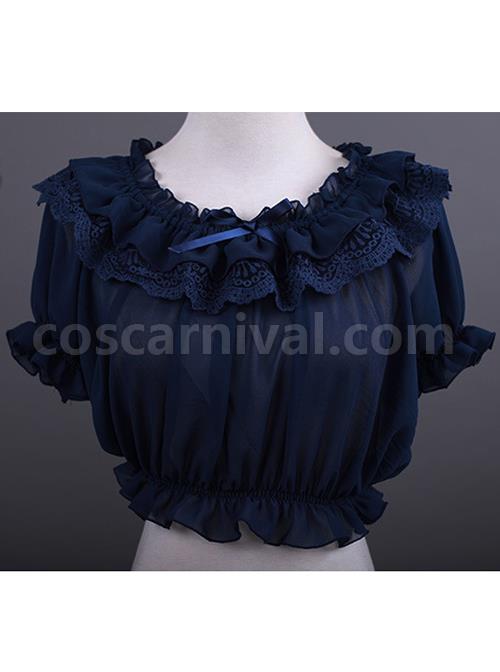 Chiffon Lace Short Puff Sleeve Lolita Short Shirt coscarnival