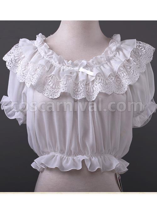 Chiffon Lace Short Puff Sleeve Lolita Short Shirt coscarnival