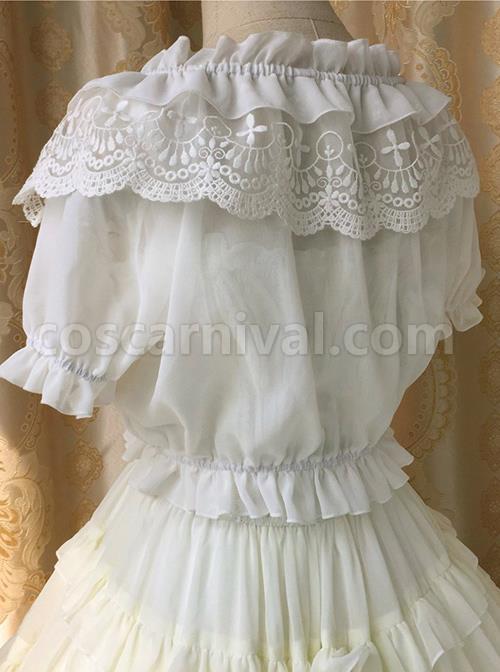 Chiffon Lace Short Puff Sleeve Lolita Short Shirt coscarnival