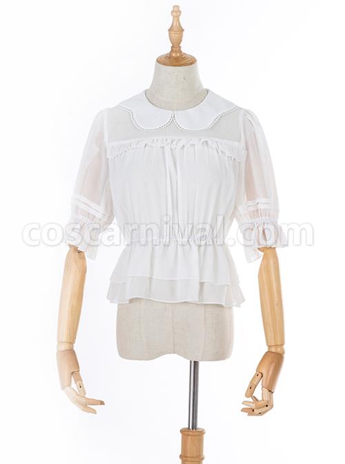 Chiffon Petal Collar Sweet Lolita Short Sleeve Shirt coscarnival