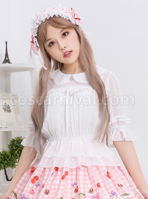 Chiffon Petal Collar Sweet Lolita Short Sleeve Shirt coscarnival