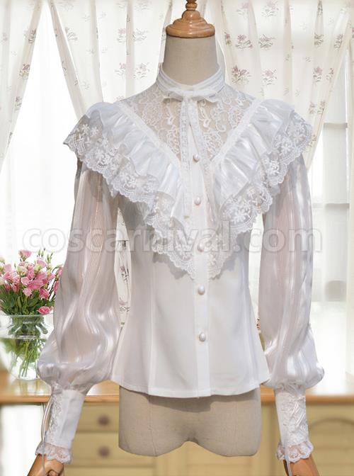 Chiffon Retro Slim Small Standing Collar Lolita Long Sleeve Shirt coscarnival