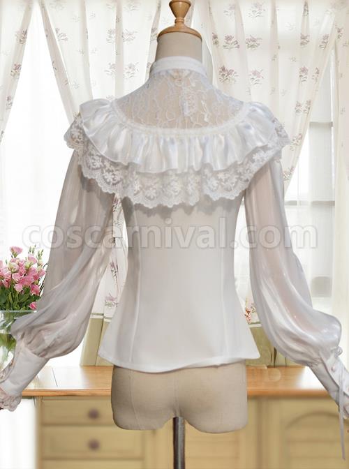 Chiffon Retro Slim Small Standing Collar Lolita Long Sleeve Shirt coscarnival