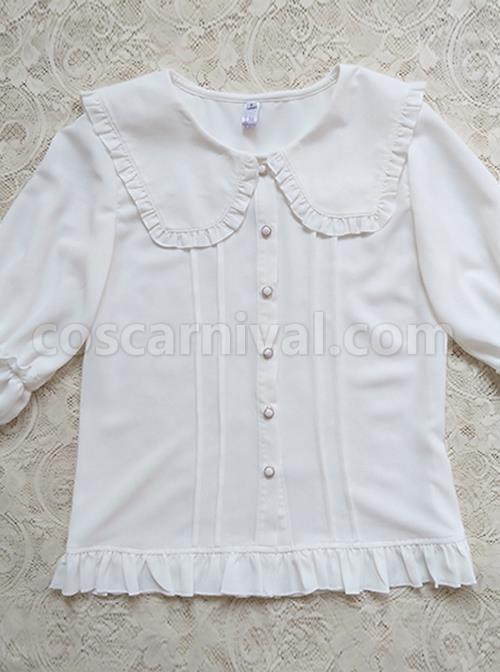 Chiffon Ruffled Lapel Daily All-Match Classic Lolita Short-Sleeved Shirt coscarnival