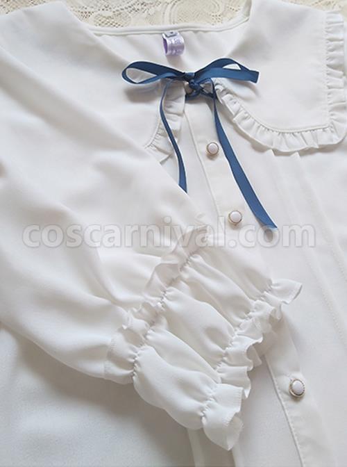 Chiffon Ruffled Lapel Daily All-Match Classic Lolita Short-Sleeved Shirt coscarnival