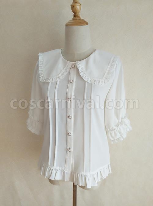 Chiffon Ruffled Lapel Daily All-Match Classic Lolita Short-Sleeved Shirt coscarnival