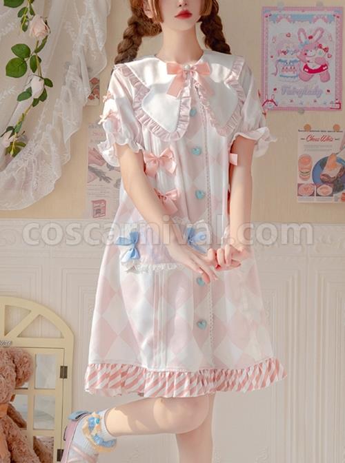 Child-Dream-Paradise-Series-OP-Pink-Diamond-Pattern-Irregular-Cute-Pockets-Heart-Button-Large-Pleated-Neckline-Dress-coscarnival-1349