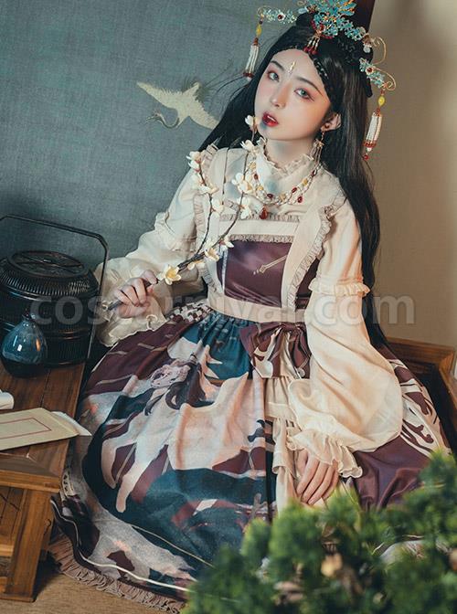 Chinese Style Beige Stand Collar Classic Lolita Long Sleeve Shirt coscarnival