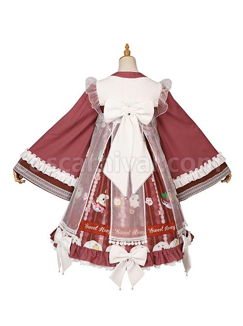 Chinese-Style-Chiffon-Ruffled-Pleats-Sweet-High-Waist-Tie-Rope--Puppy-Print-Bow-Knot-Decoration-Classic-Lolita-OP-Dress-Set-coscarnival-5246