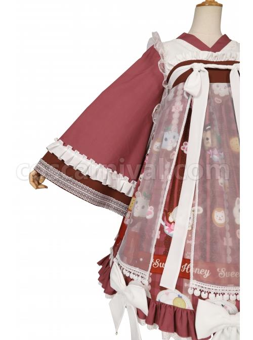 Chinese-Style-Chiffon-Ruffled-Pleats-Sweet-High-Waist-Tie-Rope--Puppy-Print-Bow-Knot-Decoration-Classic-Lolita-OP-Dress-Set-coscarnival-5267