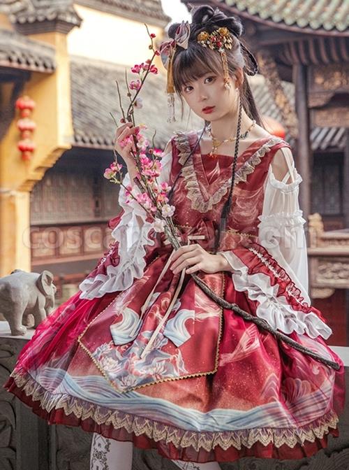 Chinese-Style-Daily-Hollow-Out-Trumpet-Sleeve-Printed-Lace-Ruffle-Hem-Classic-Lolita-Long-Sleeved-Dress-coscarnival-3328
