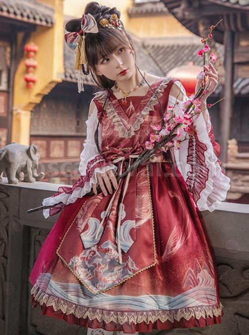 Chinese-Style-Daily-Hollow-Out-Trumpet-Sleeve-Printed-Lace-Ruffle-Hem-Classic-Lolita-Long-Sleeved-Dress-coscarnival-3333