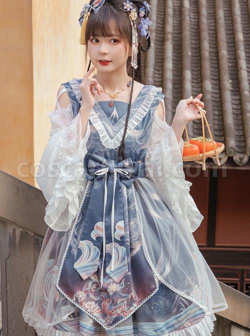 Chinese-Style-Daily-Hollow-Out-Trumpet-Sleeve-Printed-Lace-Ruffle-Hem-Classic-Lolita-Long-Sleeved-Dress-coscarnival-3345