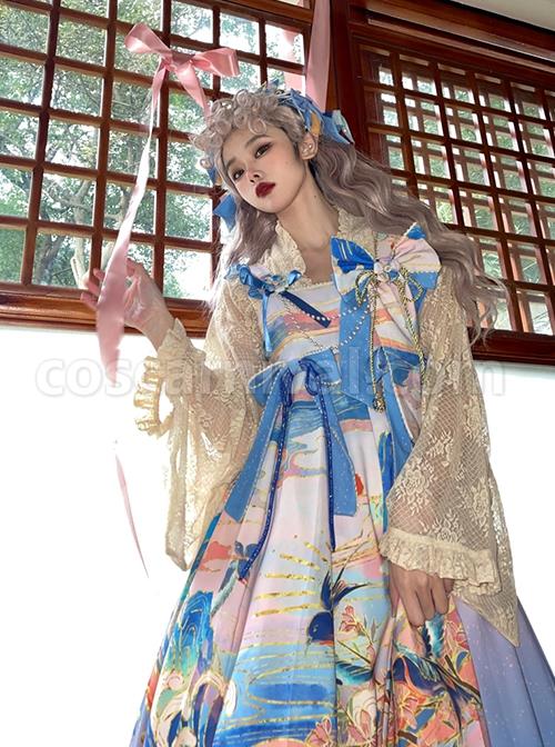Chinese-Style-Delicate-Gilt-Graphic-Print-Decoration-Pleated-Bow-Knot-Classic-Lolita-Slip-Dress-Set-coscarnival-3344